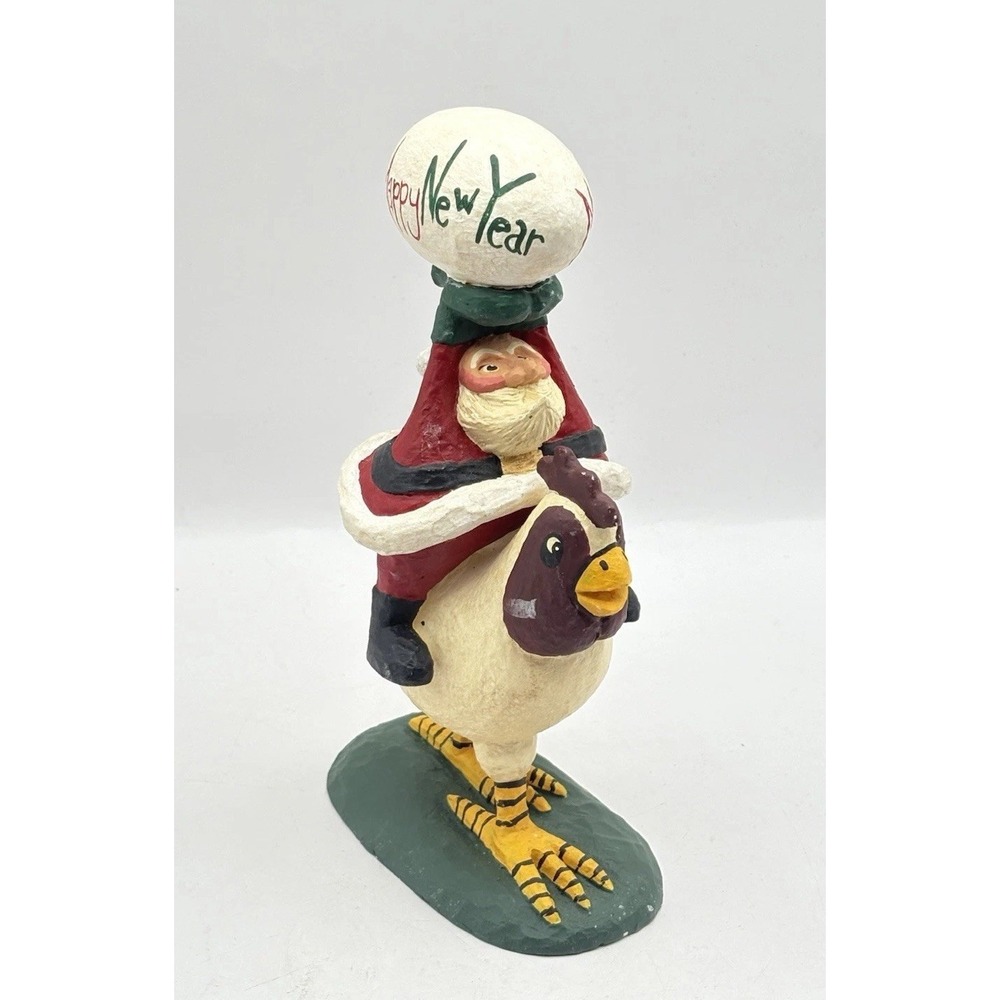 Vintage 2000 House of Hatten Santa on Rooster Figurine by Rodney Leeseberg